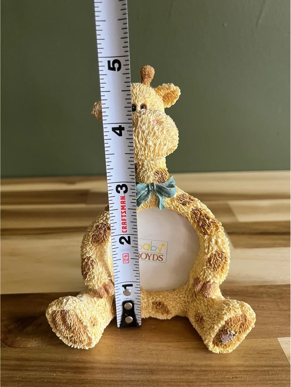 Baby Boyds Giraffe  Photo Frame with Blue Bow Tie - 5.5 Inch Height